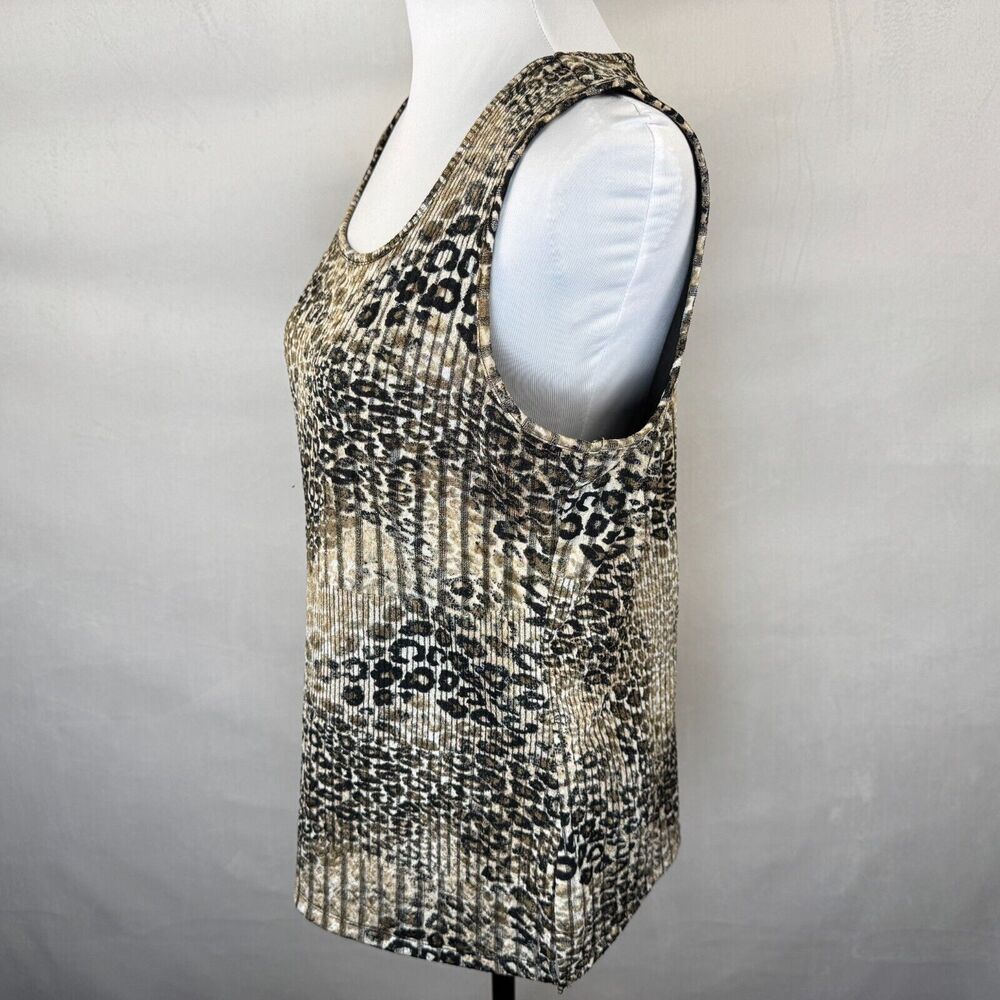 Evan-Picone Black Label Sz M Top Stretch Ribbed Beige Sparkling Animal Print - Picture 3 of 8